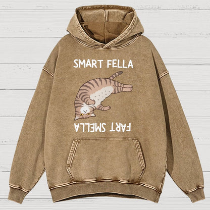 Smart Fella Fart Smella  Funny Cat Pun Vintage Distressed Hoodie