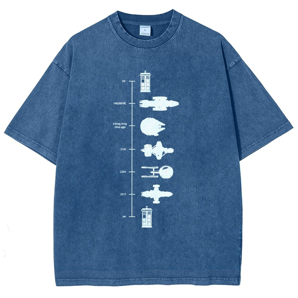 Sci-Fi Spaceship Timeline Vintage Distressed T-shirt
