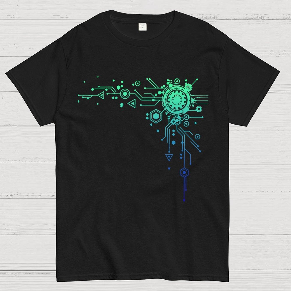 Blue Tech Element Print Unisex Geek T-Shirt