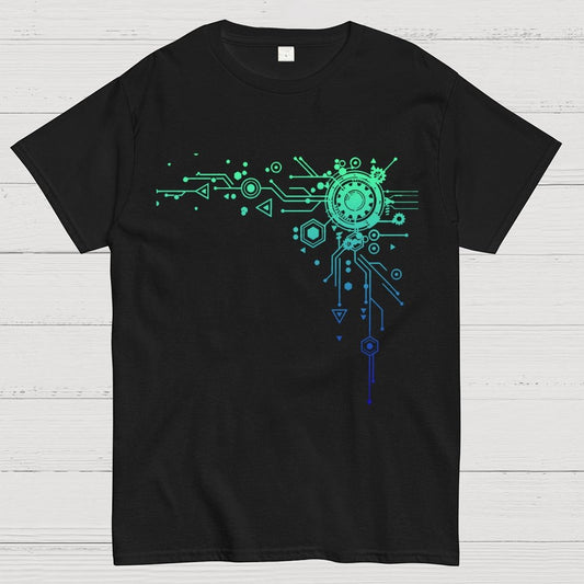 Blue Tech Element Print Unisex Geek T-Shirt