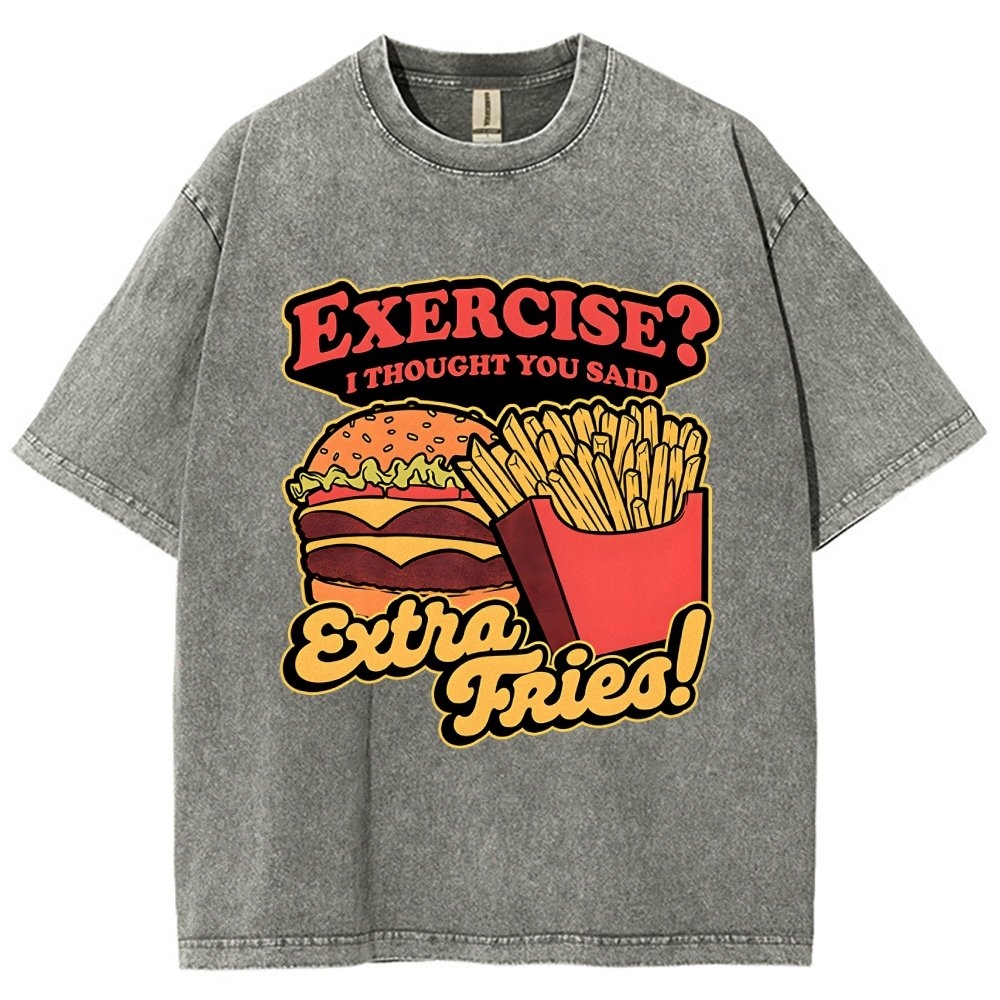 Burger Fries Exercise Vintage Distressed T-shirt