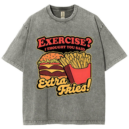 Burger Fries Exercise Vintage Distressed T-shirt