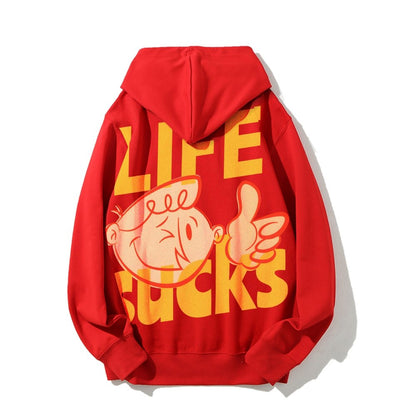 Life Sucks Printed Back Cotton Hoodie