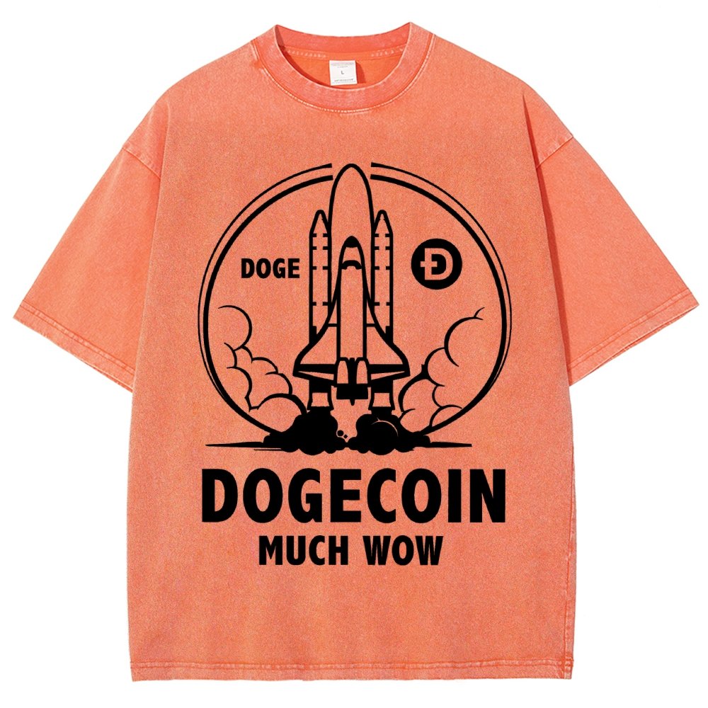 Dogecoin Rocket Ship Much Wow Meme Joke Funny Crypto Currency Elon Musk DOGE Vintage Distressed T-shirt