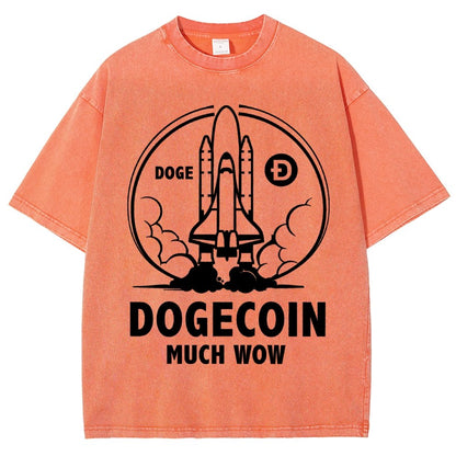 Dogecoin Rocket Ship Much Wow Meme Joke Funny Crypto Currency Elon Musk DOGE Vintage Distressed T-shirt