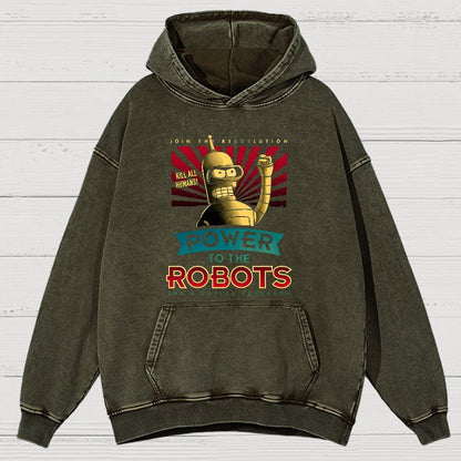 Power To The Robots Vintage Distressed Hoodie