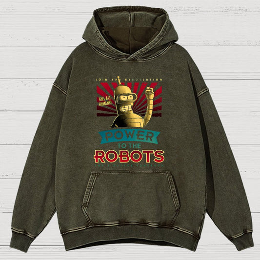 Power To The Robots Vintage Distressed Hoodie