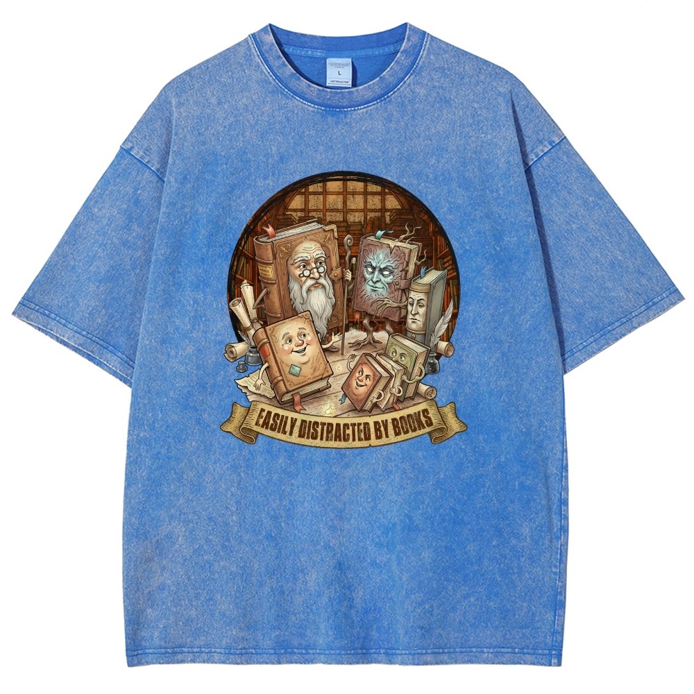 Easily Distracted By Books Vintage Distressed T-shirt
