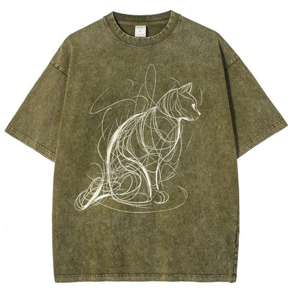 Cat Lines Vintage Distressed T-shirt