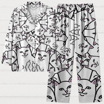Cat Satire Art Print Geek Long Sleeve Pajama Set