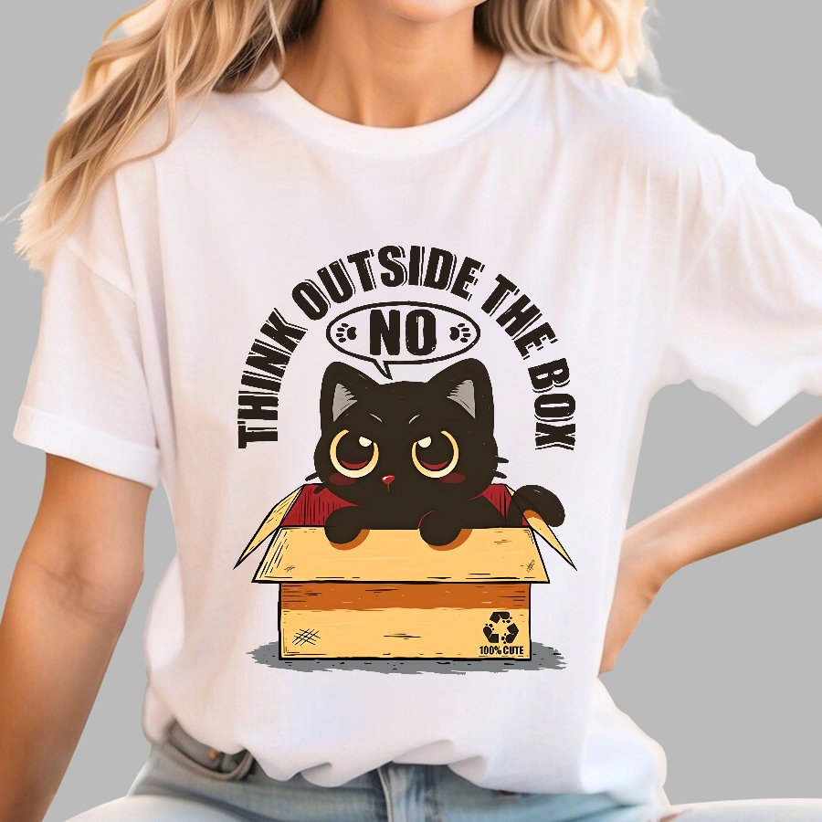 Cat THink Outside In A Box Geek T-Shirt