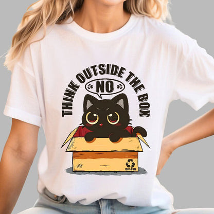 Cat THink Outside In A Box Geek T-Shirt