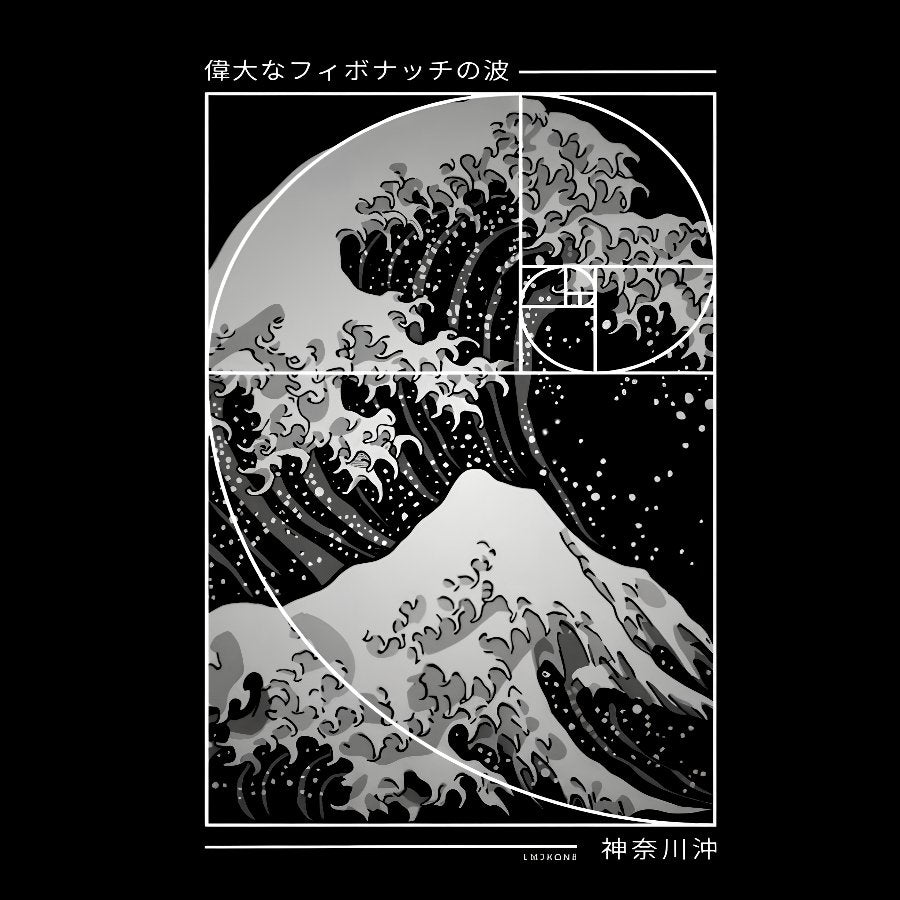 The Great Wave Of Fibonacci Spiral Geek Washed Long Sleeve Tee