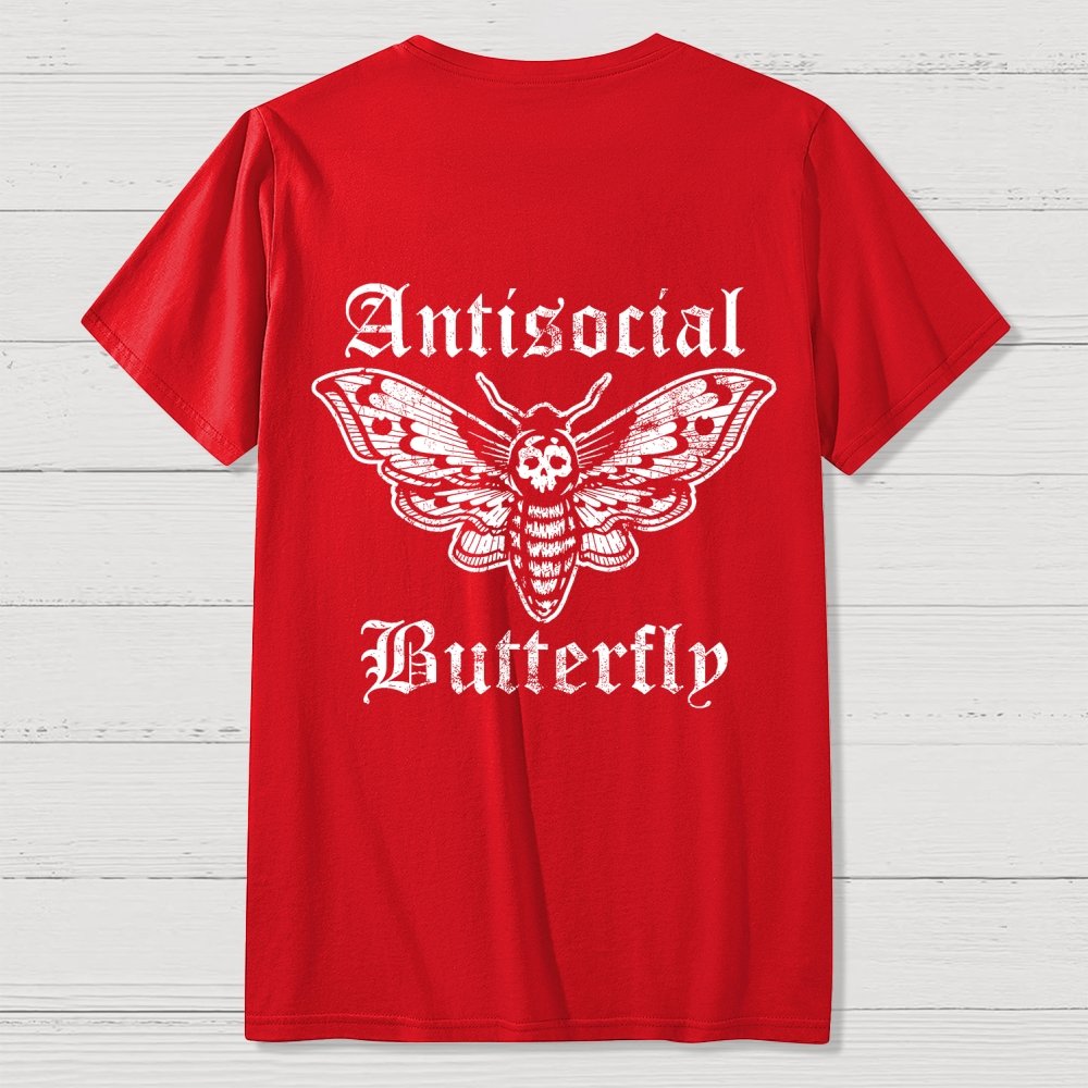 Funny Antisocial Butterfly Front And Back Printing Geek T-Shirt