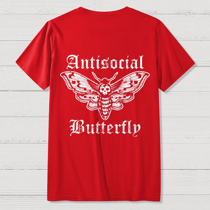 Funny Antisocial Butterfly Front And Back Printing Geek T-Shirt