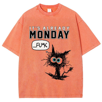Monday Funny Cat Vintage Distressed T-shirt