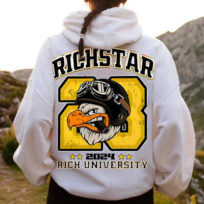 Vintage Rich Star Graphic Print Printed Back Cotton Hoodie
