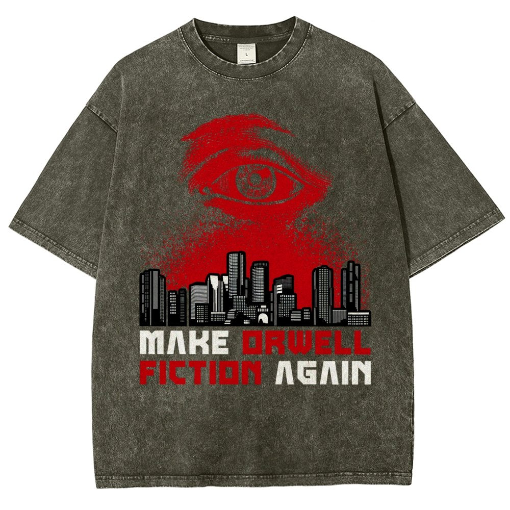 Damen Make Orwell Fiction Again Vintage Distressed T-shirt
