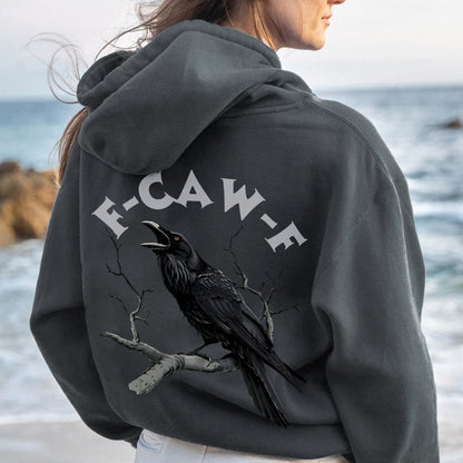F-Caw-F Funny Crow Printed Back Unisex Cotton Hoodie