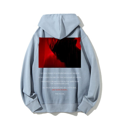 Tears in Rain-Tears in Red-Time to Die Printed Back Cotton Hoodie
