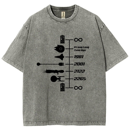 Sci-Fi Timeline Graphic  Classic Movie Spaceships  Nostalgic Space Travel Vintage Distressed T-shirt