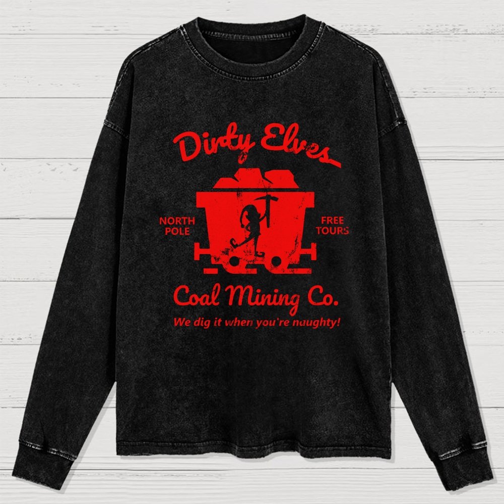 Dirty Elves Coal Mining Company Christmas Humor Washed Long Sleeve Tee