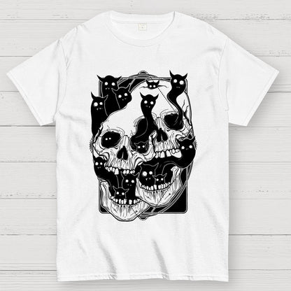 Cat Ghost Double Skull Unisex Geek T-Shirt