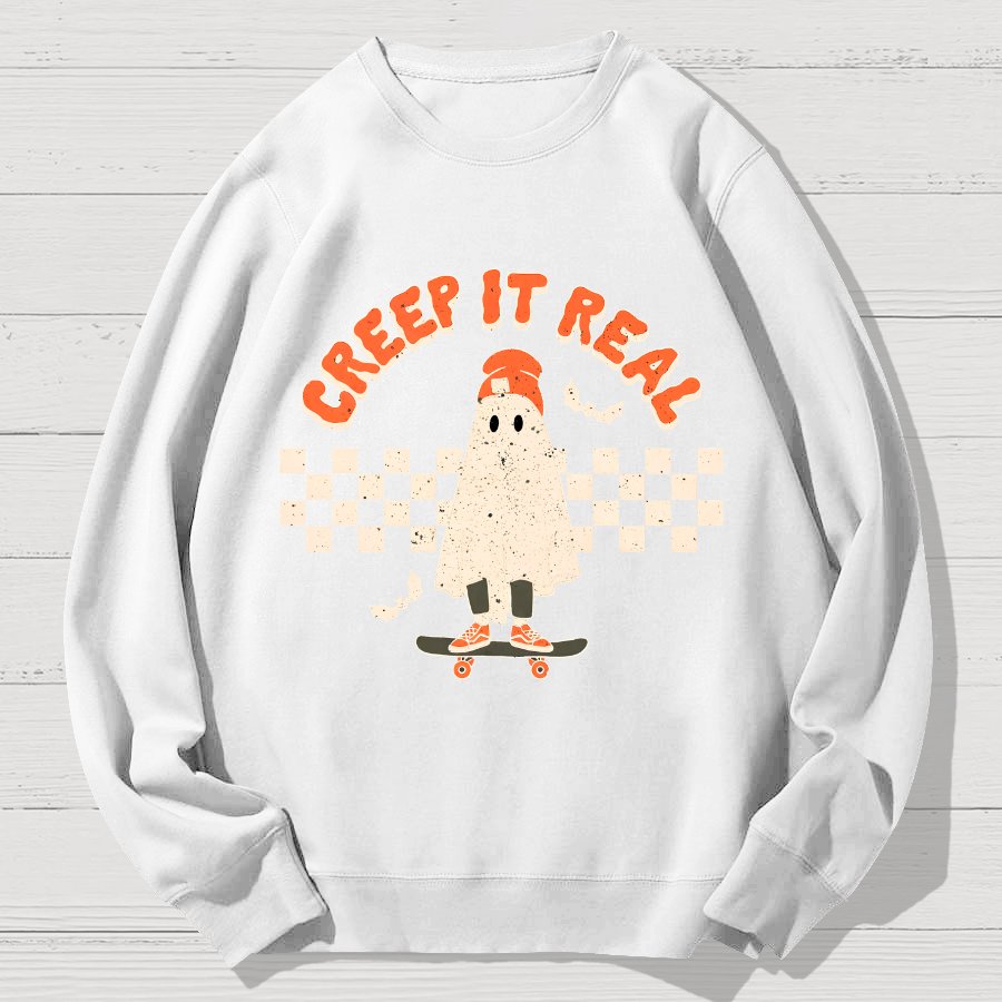 Creep it Real Vintage Ghost Halloween Geek Cotton Sweatshirt