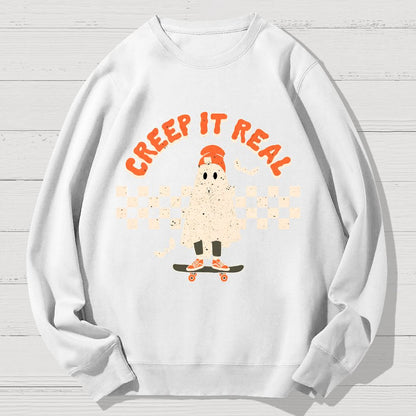 Creep it Real Vintage Ghost Halloween Geek Cotton Sweatshirt