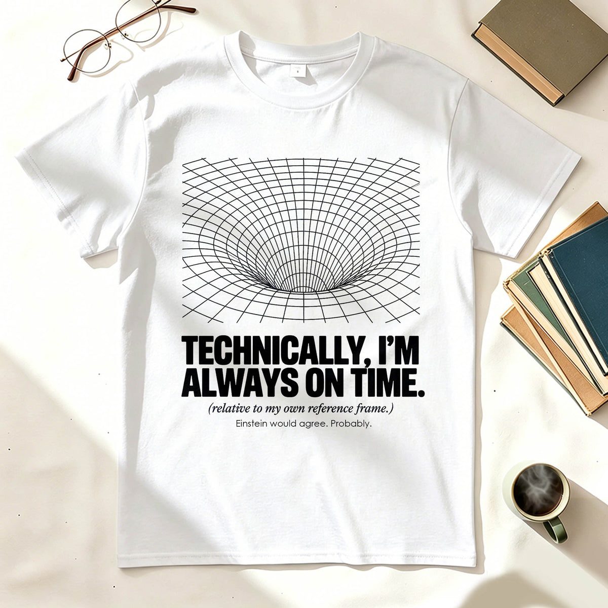 Technically I'm Always On Time Funny Physics Relativity Graphic Tee