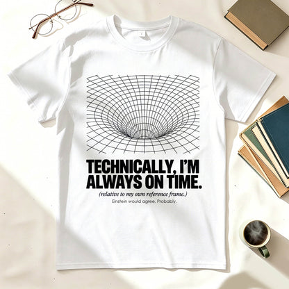 Technically I'm Always On Time Funny Physics Relativity Graphic Tee