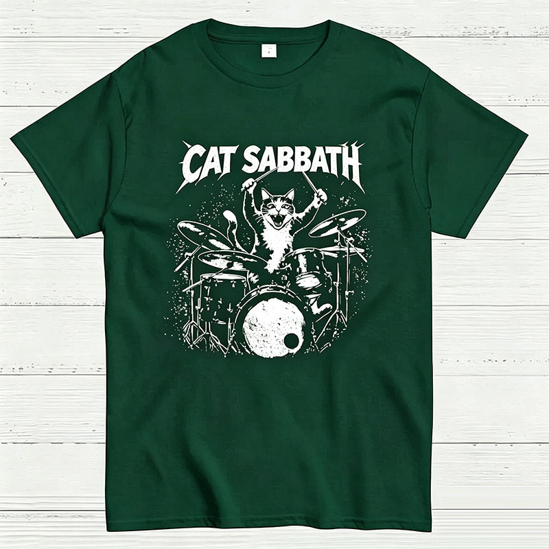 Cat Sabbath Funny Cat Drummer T-Shirt