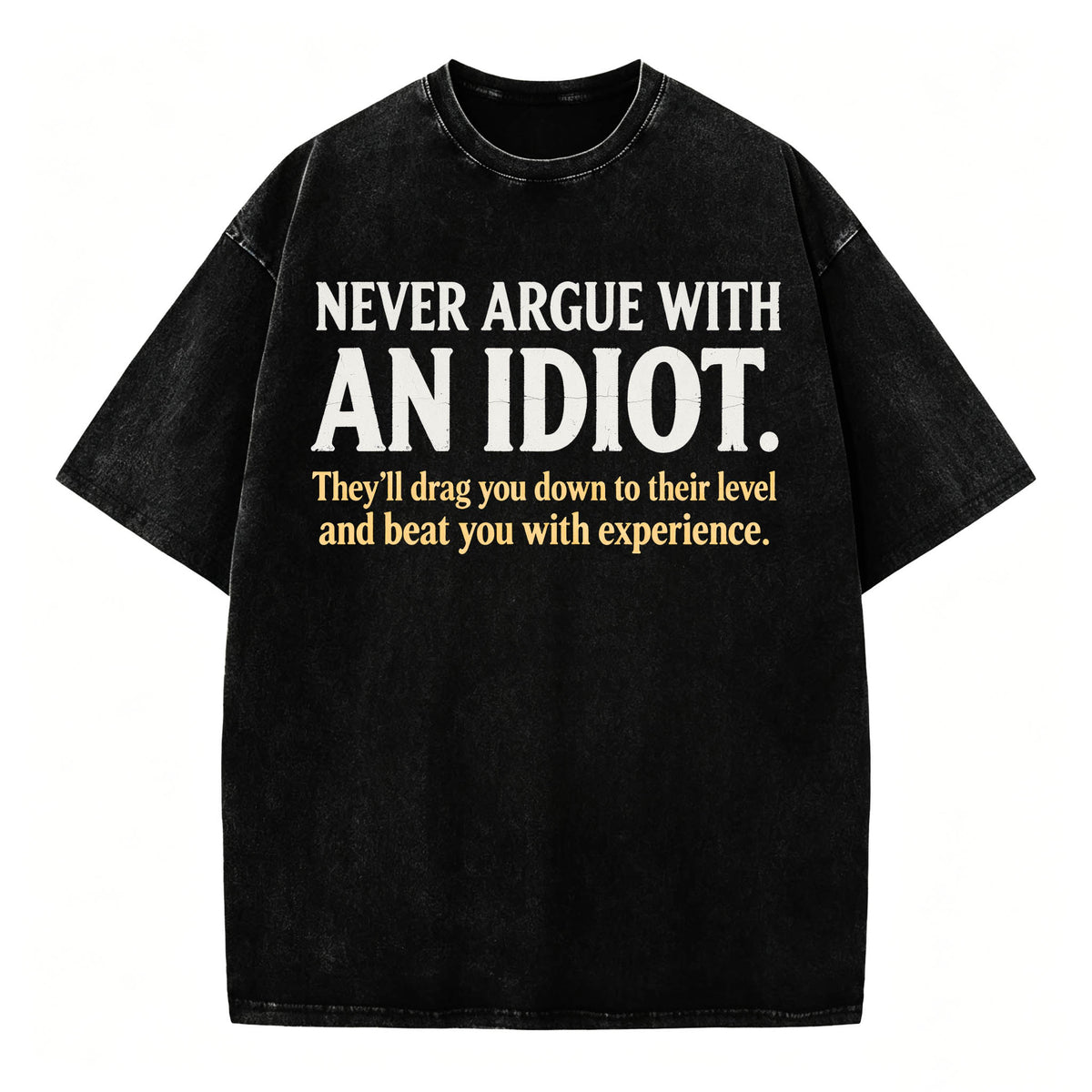 Never Argue With an Idiot — Funny Sarcastic Washed Graphic T-Shirt