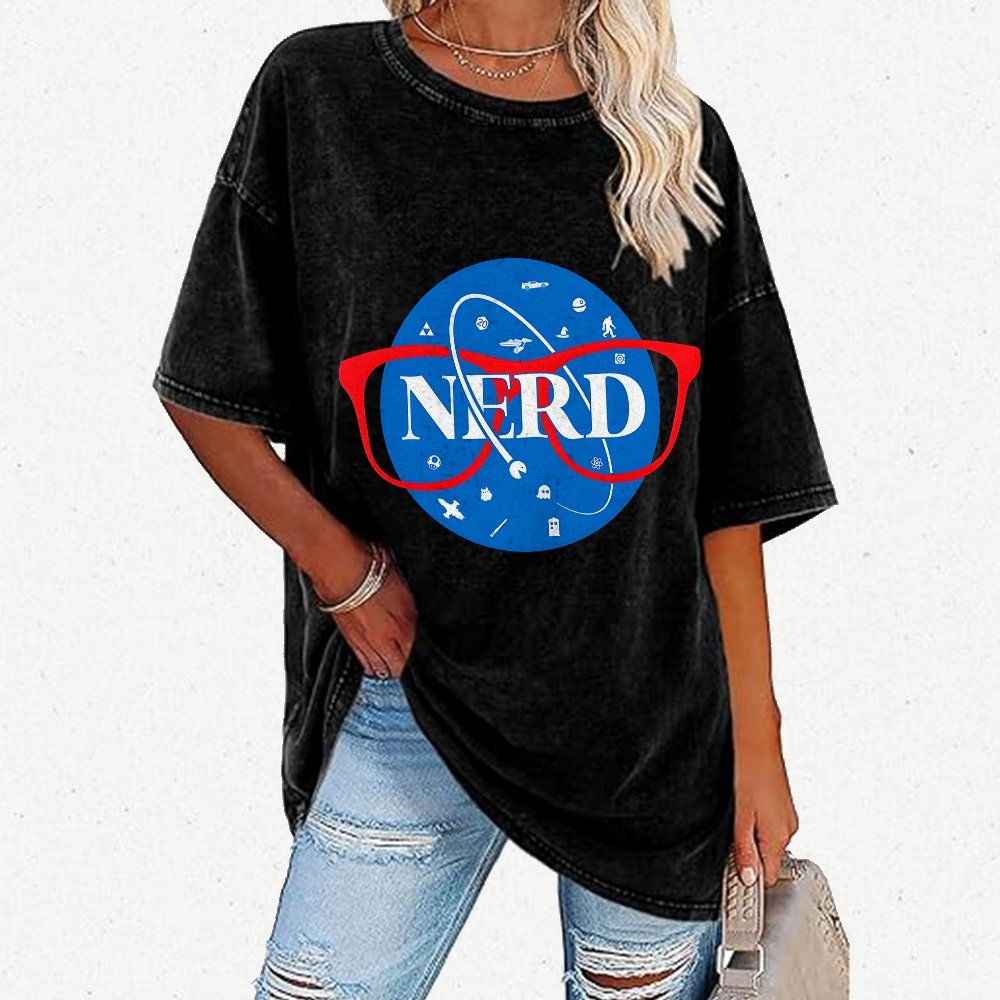 Nerdy Space Patch Vintage Distressed T-shirt