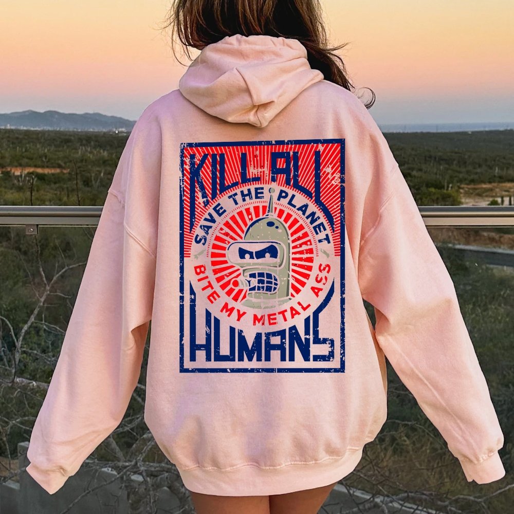 Save The Planet Kill All Humans Geek Printed Back Cotton Hoodie
