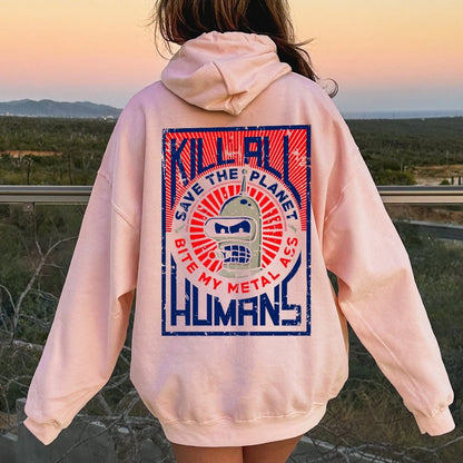 Save The Planet Kill All Humans Geek Printed Back Cotton Hoodie