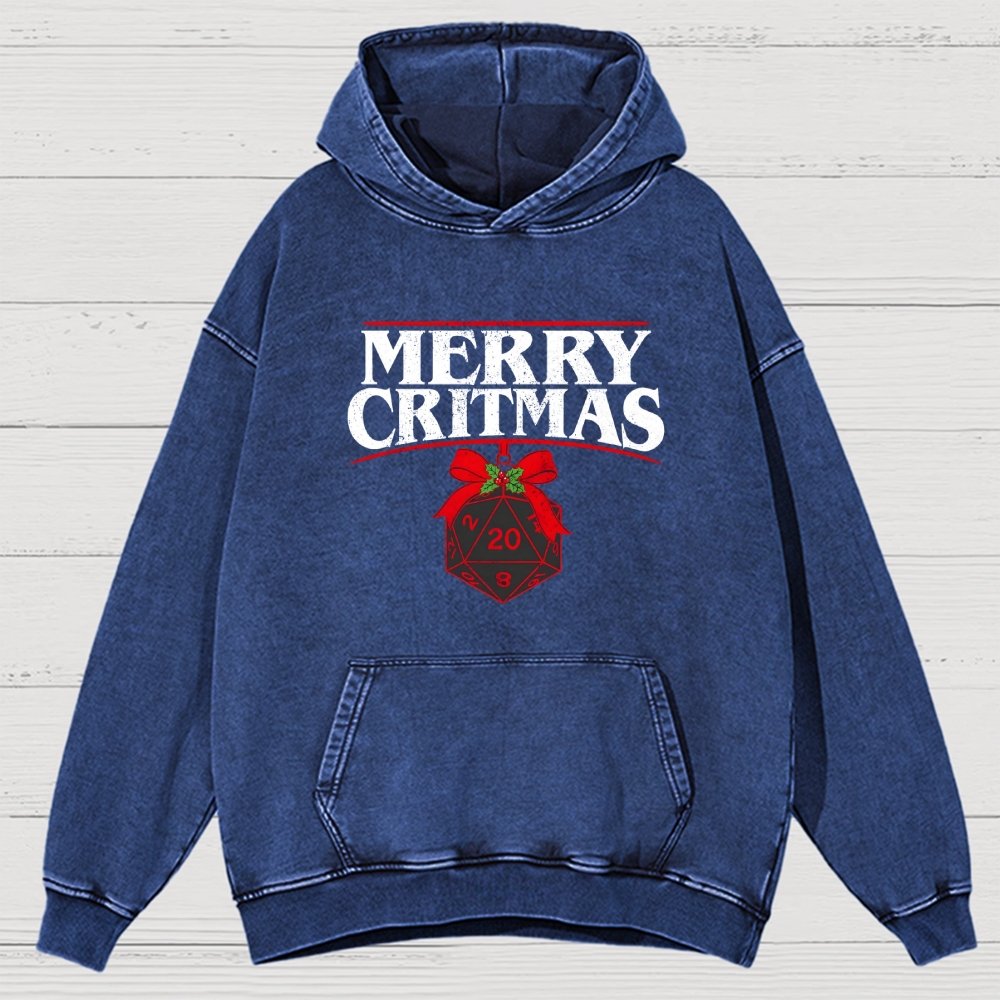 Merry Critmas D20 Holiday Vintage Distressed Hoodie