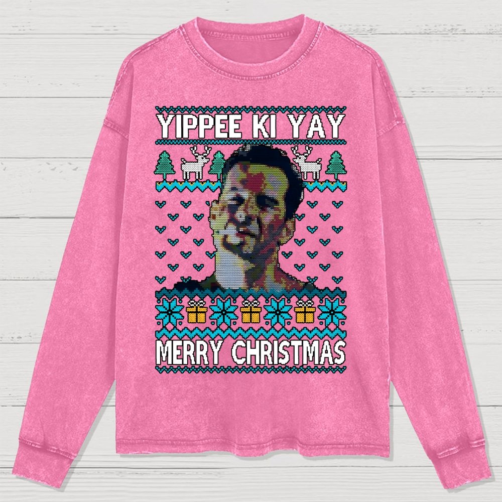 Yippee Ki Christmas Washed Long Sleeve Tee