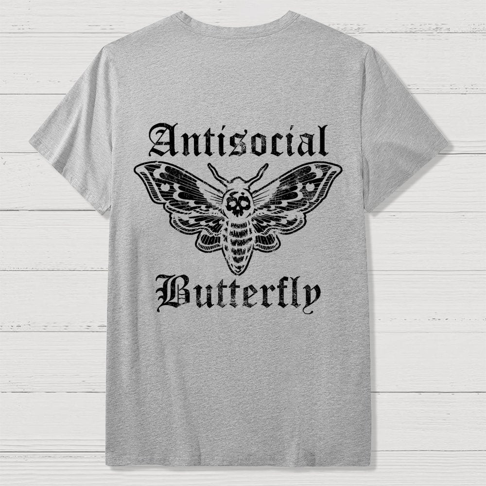 Funny Antisocial Butterfly Front And Back Printing Geek T-Shirt