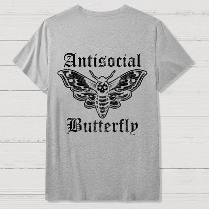 Funny Antisocial Butterfly Front And Back Printing Geek T-Shirt