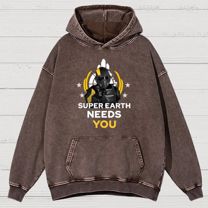 Super Earth Needs You Vintage Distressed Hoodie