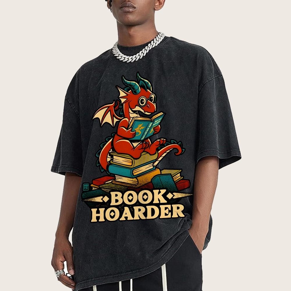Book Hoarder Dragon Vintage Distressed T-shirt