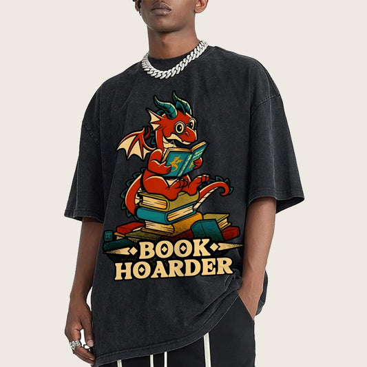 Book Hoarder Dragon Vintage Distressed T-shirt