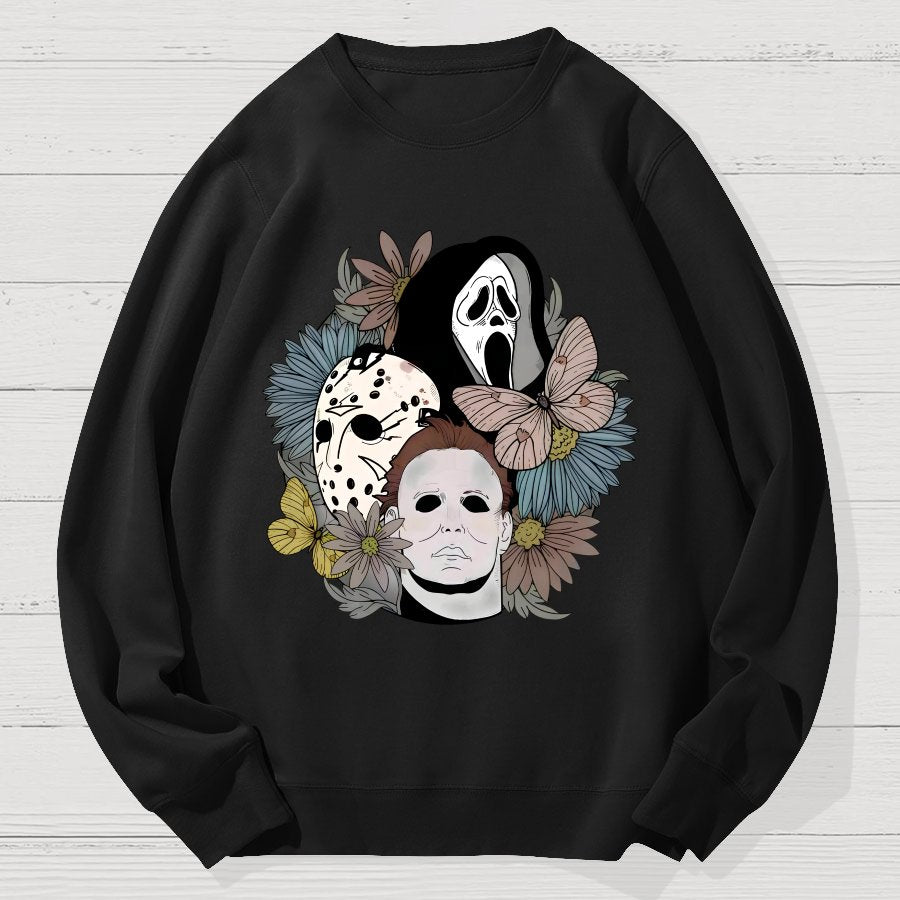 Horror Halloween Floral Scream Geek Cotton Sweatshirt
