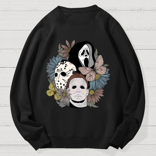 Horror Halloween Floral Scream Geek Cotton Sweatshirt