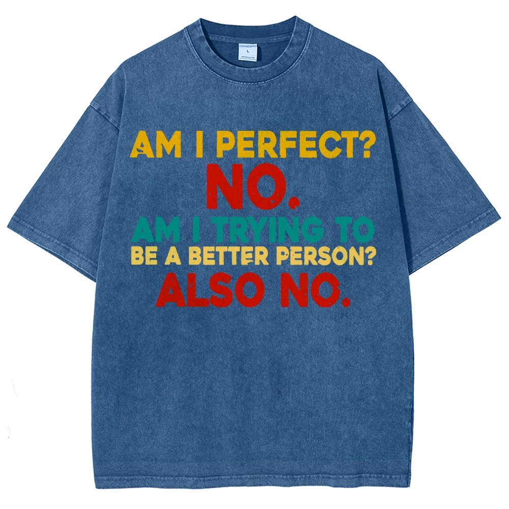 Am I Perfect No Am I Trying To Be A Better Person Also No Funny Quote Vintage Distressed T-shirt
