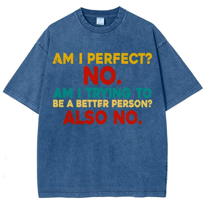 Am I Perfect No Am I Trying To Be A Better Person Also No Funny Quote Vintage Distressed T-shirt