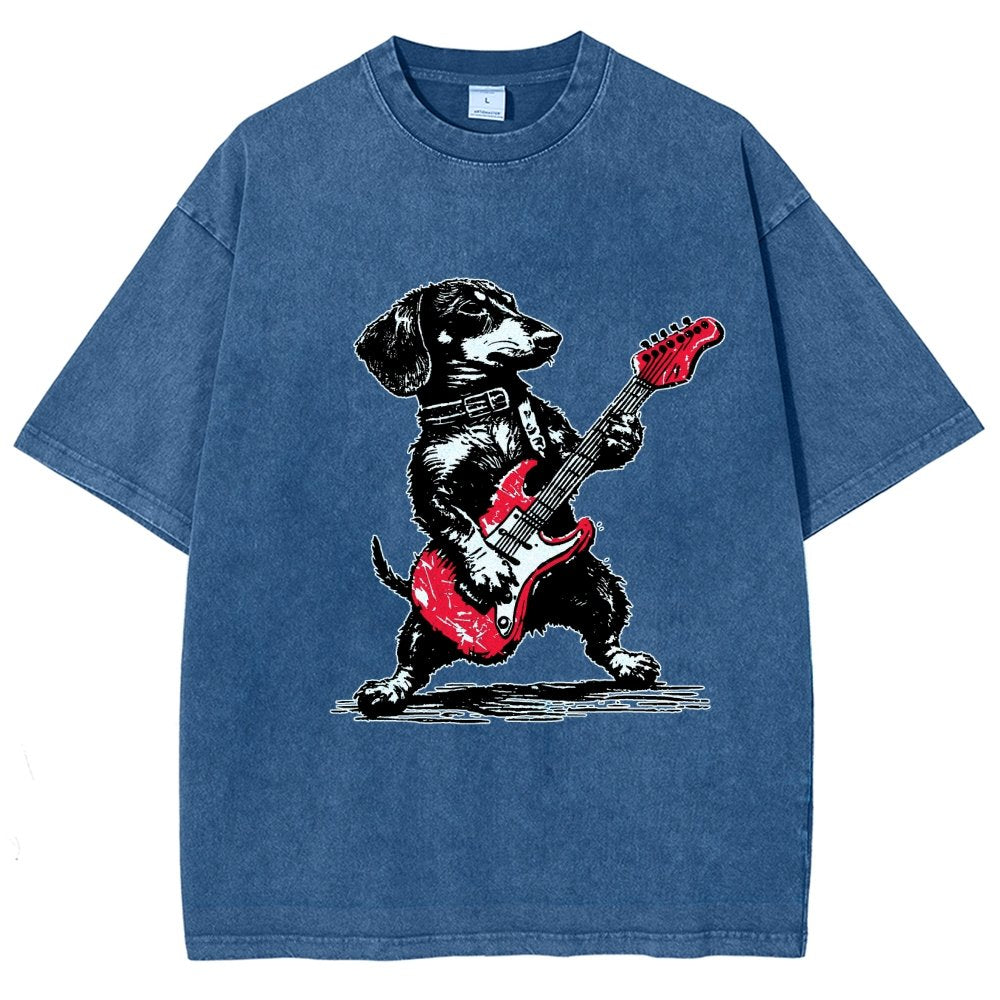 Dachshund Weenie Playing Guitar Vintage Distressed T-shirt