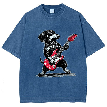 Dachshund Weenie Playing Guitar Vintage Distressed T-shirt