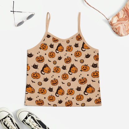 Pumpkin Black Cat Halloween Women's Geek Suspender Cami Set